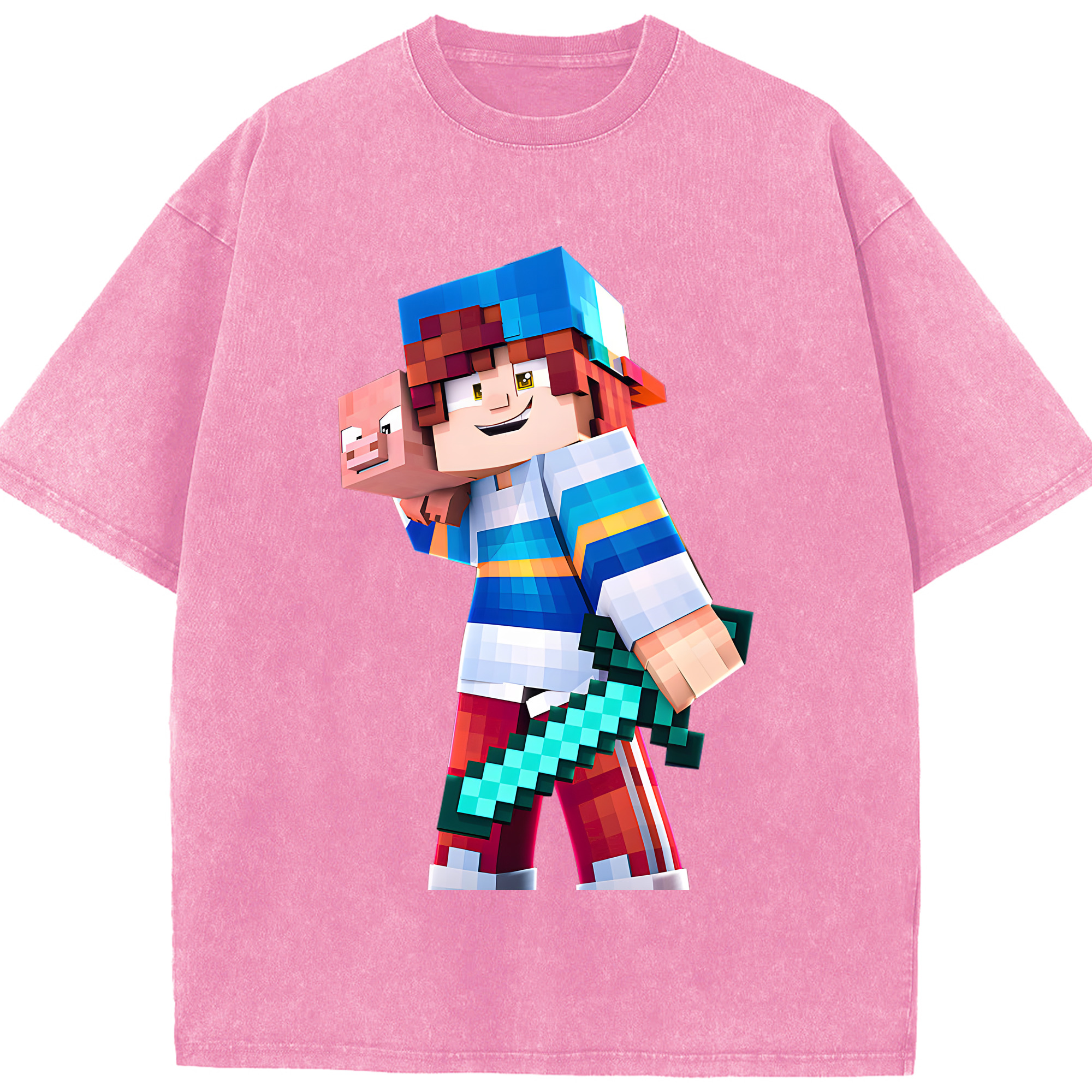 （画像用） マインクラフト ブロックの世界 Minecraft MC Block world 綿100% ヴィンテージ風 半袖Tシャツ（フロントプリント）